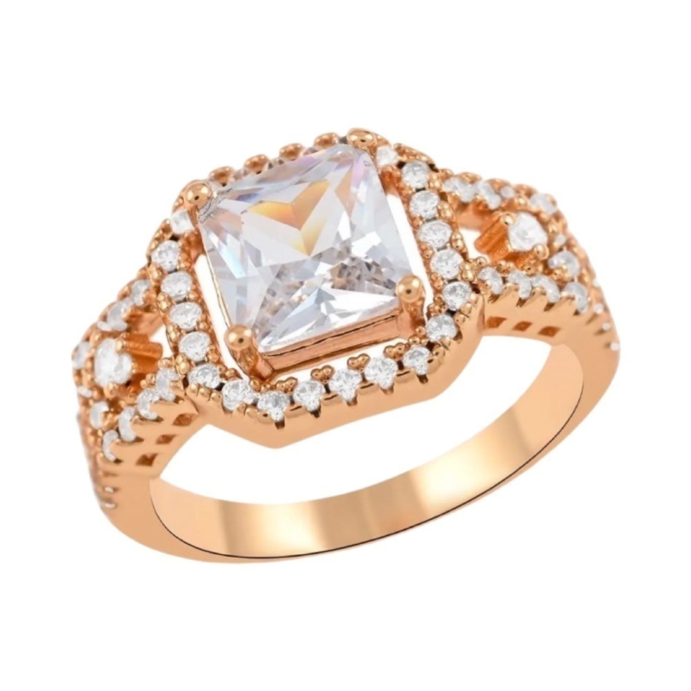Cubic Zirconia Square Shape Goldtone Engagement, Formal, Art Deco Dress up Ring